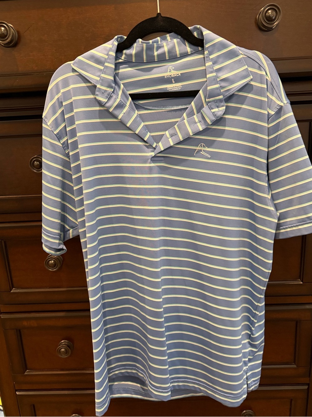 Rhoback  Light Blue and White Striped Polo Shirt